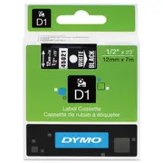 Dymo D1 Label Cassette 12mm x 7M - White on Black