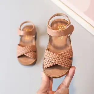 女童寶寶涼鞋2022夏季新款編制韓版公主鞋軟底魔術貼露趾小童涼鞋