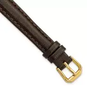 12mm 6.75" Brown Smooth Leather Gold-tone Buckle Watch Band