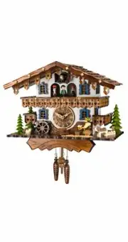 Quartz Cuckoo Clock Black Forest house with moving beer drinker.. EN 447 QMT NEW