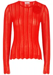 Blumarine Floral-appliquéd Fine-knit top - Red - XS (UK6 / XS) XS (UK6 / XS)