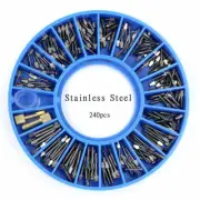 Dental Endo Assorted Conical Stainless Steel Screw Post Cross Head 240 Pcs