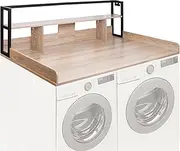 Yawfold 2 Tier Washer and Dryer Countertop 54" W x 27.5" D x 2.7" H, Non-Slip Pad for Laundry Countertop Cover, Large Space Laundry with Edge Rails for Folding Clothes (Black)