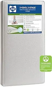 Sealy Baby 2 Cool 2 Stage Waterproof Crib Mattress Plus Toddler Bed Fit, Premium Extra Firm Cooling Foam, Non Toxic, GREENGUARD Gold Certified, Safety & Quality Tested, Made in USA, 52'X28'