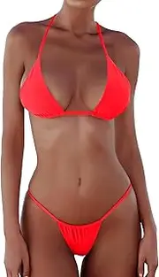[XUNYU] Thong Bikini Sets for Women - Brazilian Micro String Bikinis Sexy Two Piece Swimsuit Triangle Top Halter Bathing Suits