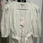 Rebecca Taylor embroidered button up tie front dress color milk sz 8