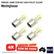 4-Pack 25W 240V Clear Bayonet Cap Bulbs for Westinghouse BJ415M Fridge