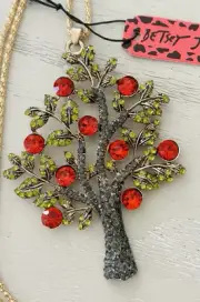 Betsey Johnson Red Rhinestone Wisdom Hope Tree Of Life Tree Pendant Necklace NWT