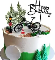 6PCS Bicycle Cake Toppers Bike Cake Decorations Set with Bicycle Street Light Road Cone Tree for Bicycle Themed Birthday Party