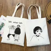 Printed Canvas Tote Bag Look - White - One Size