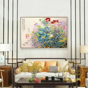 牡丹花開富貴掛畫定制中式國畫別墅酒店裝飾畫客廳沙發背景墻壁畫