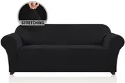 Stretch Sofa Covers Couch Covers Sofa Slip Cover Furniture Slipcovers Non Slip with Elastic Bottom, Checked Jacquard Fabric, 1/2/3/4 Seater, Black