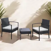 Groverdi 3 PCS Outdoor Dining Set Wicker Patio Dining Chair Table With Soft Cushion for Deck, Black