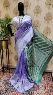 Authentic Bishnupuri Block Print Dual Tone Katan Silk Saree With Silk Mark