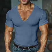 Men's T Shirt Tee Top Short Sleeve Short Sleeves V Neck Summer Solid Color Textured Fashion Designer Basic Basic Vacation Street Casual Blue Gray Red Top Tee f