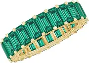[Rosec Jewels] Unique Mothers Day Gifts, Certified Lab Grown Emerald Full Eternity Band in Gold Plated Silver, AAAA Quality, Emerald Wedding Ring - Ready To Gift