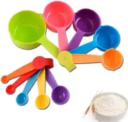 10 Pieces Plastic Measuring Cups and Spoons Set Colored for Kitchen Cooking Bath