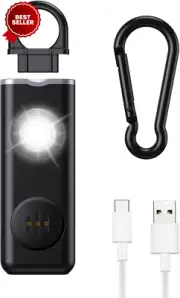 Personal Alarm Keychain for Women, 130dB Siren with Strobe Light & Carabiner, Em
