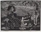 On the Beach : linocut : Margaret Burroughs : Archival Canvas Art