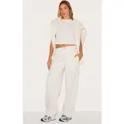 Cream Embossed Drawstring Track Pants, Cream