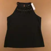 WHBM Womens Medium Black Matte Jersey Sleeveless Halter Top NWT
