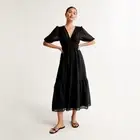 Abercrombie & Fitch Dress Womens Small Petite Floaty Plunge Puff Sleeve Midi New