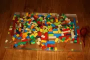 Hand Crafted Epoxy Tray With Lego's inside 18x12x3/4 With Red & Blue Handles