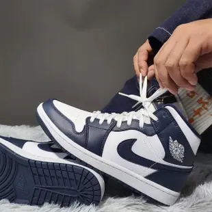 【NIKE 耐吉】Air Jordan 1 Mid Obsidian 白 男鞋 黑曜石 藍白休閒鞋 AJ1(554724-174)