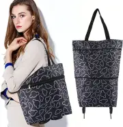 Foldable Shopping Cart for Women, Collapsible Trolley Bag on Wheels, Heavy-Duty