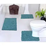Bell Flower Collection 100% Cotton Tufted Bath Rug, 3-Pcs Set with Contour, Blue