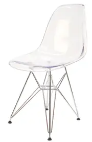 SK Designer Living Replica Eames DSR Eiffel Chair - Clear Transparent - Chrome Legs