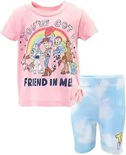 [Disney] Pixar Toy Story Alien Buzz Lightyear Jessie Slinky Dog Woody Little Girls T-Shirt Shorts Set Pink 7-8