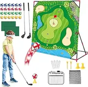 Chip and Stick Golf Game, Golf Hitting Mat, ABS Material, Putting Practice Toy, Swing Training Tool, Indoor Outdoor Sports Activity for Kids and Adults, 24x16 in, Green Mat, 1 Set