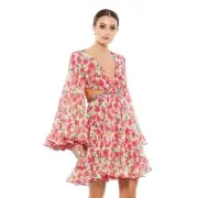 NEW NWT Mac Duggal Floral Printed Short Bell Sleeve Mini Dress STYLE 9158 Size 4
