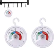Fridge Thermometer, 2 Pack Food Thermometer, -30~50°C Thermometer Food with Large Dial and Red Indicator for Freezer, Refrigerator, Cooler, Premium Stainless Steel Dial with Coloured Zones