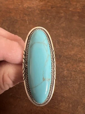Native American Womens Navajo BluishGreen Turquoise Stunning Large Ring Sz 5.5 B