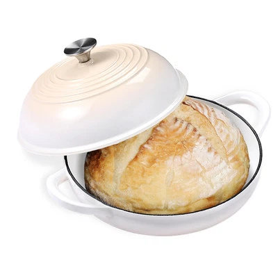 Enameled Round Cast Iron Bread Oven, 6 Qt Cast Iron Dutch Oven for Homemade S...