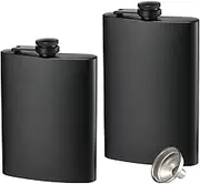 2 Pack Hip Flasks for Liquor, 8 Oz & 12 Oz Stainless Steel Leakproof Thin Flasks with Funnel for Men & Women (Matte Black)