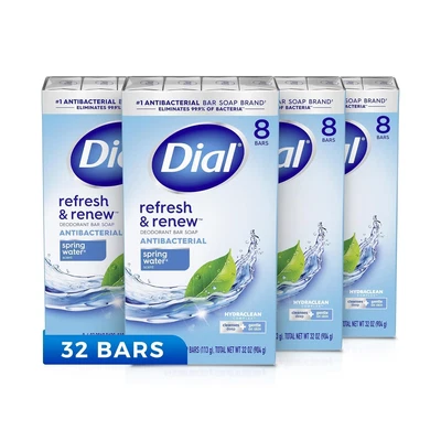 Antibacterial Bar Soap, Spring Water, 32 Bars, 8 Count (Pack of 4)
