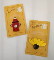 2 Vintage Hand Painted Hair Barrett Sunflower Fire Hydrant Signed Mary McDaniel