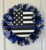 Thin Blue Line Police Badge Wreath - Back The Blue Appreciation - BRAND NEW!!!