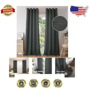 Durable 96 Inch Faux Linen Dark Grey Curtains - Light Filtering & Privacy