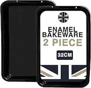 Samuel Groves 2-Pack 32cm Vitreous Enamel Tray Set – Non-Stick Oven Cookware for Roasting, Baking, and Cooking, Made in England
