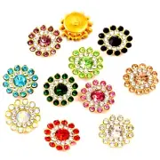 50 Metal Bling Sunflower Crystal Rhinestone Pearl Flatback Buttons 14mm Sewing