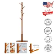 Rustic Freestanding Coat Rack with 8 Hooks, Adjustable Height & Solid Base