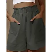 Women's Shorts Baggy Pants Solid Color Wide Leg Chinos Fashion Streetwear Basic Short High Waist Plain Pocket Elastic Waist Comfort Outdoor Micro-elastic Vacat