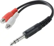 TENINYU 6.35mm 1/4 inch TRS Stereo Jack Male to 2 RCA Female Plug Y Black
