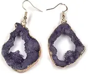 [QJZM] Women Nature Stone Earrings Stud Jewelry Purple Handmade Long Irregular Shape Quartz Stone Earring,1