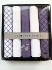 Geoffrey Beene Cotton Handkerchiefs 5 Pack Pattern Gift Box Set NEW Original Box