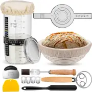 Sourdough Starter Kit, Bread Baking Supplies with 9'' Round Banneton Proofing
